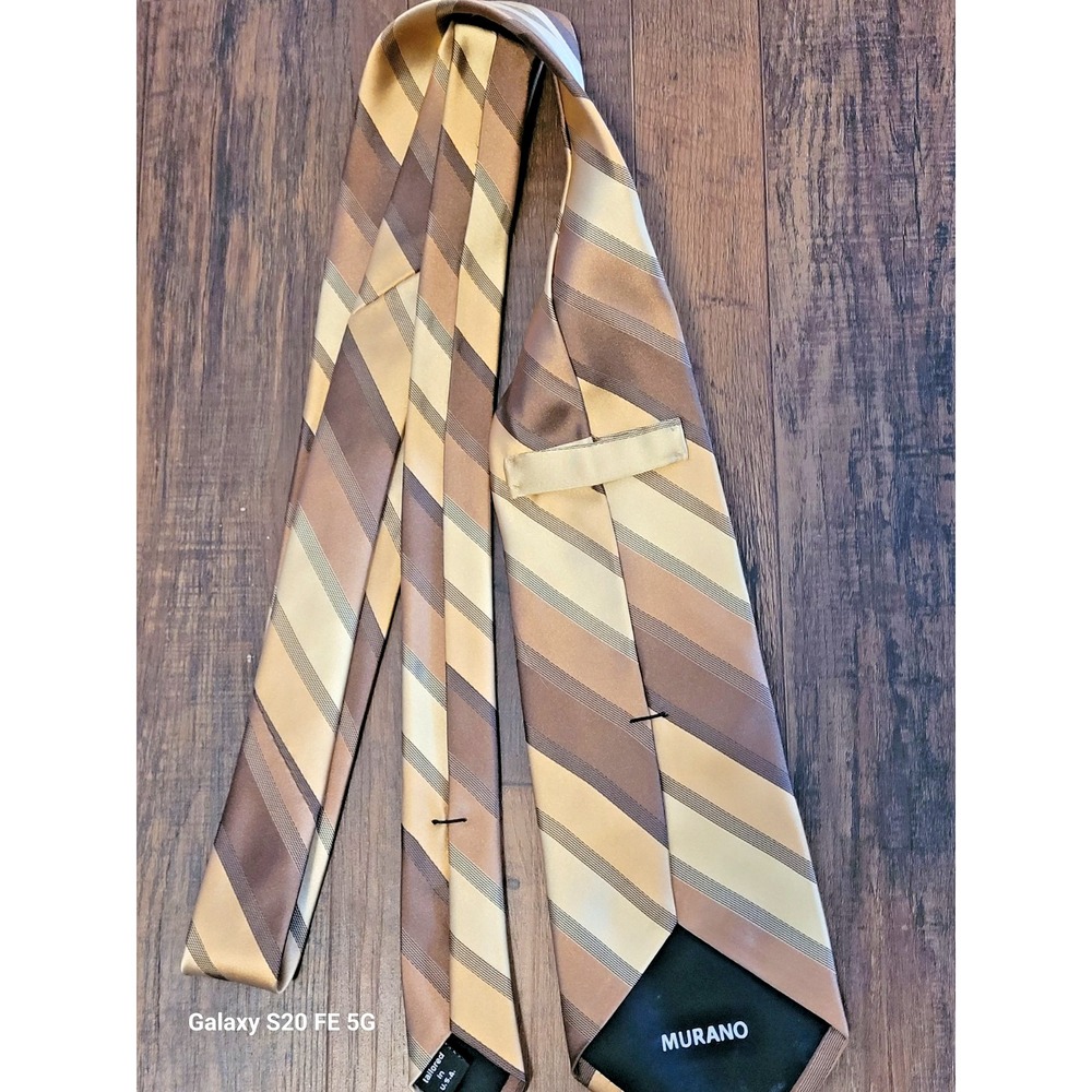 Mens Murano 100% Silk Brown/Gold Striped Necktie Ivy League Tie Academia Preppy